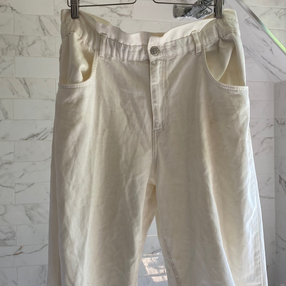 Zara paper bag white cotton jeans